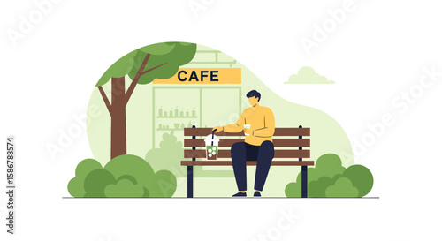 Relaxing Day In The Park With Refreshing Drink Near The Cozy Cafe