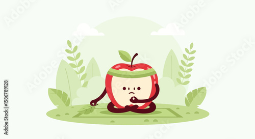 Meditating Apple Character Finding Inner Peace In A Peaceful Garden Setting