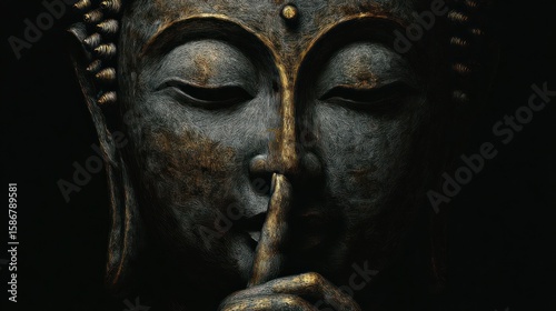 Close-up of Buddha statue, serene face