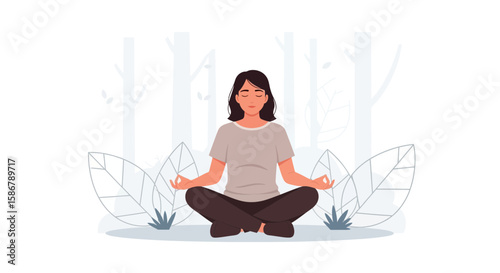 Meditating Woman Finding Inner Peace In Serene Nature Illustration