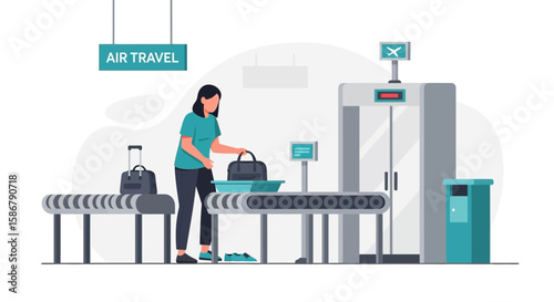 Lady At Airport Security Going Through Scanner For Safe And Easy Boarding
