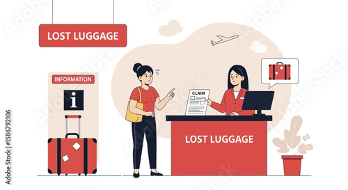 Lost Baggage Claim Process In Airport Terminal Waiting For Compensation Service