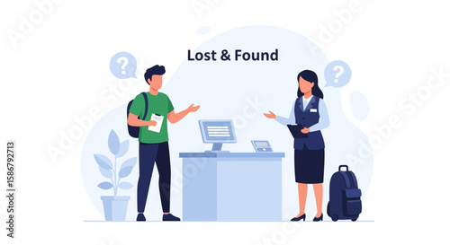 Lost Luggage In Airport Customer Service Counter With Questions Illustration