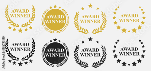 Award Winner Laurel Badge Icon Set | Champion Badge & Victory Wreath Symbol Pack

