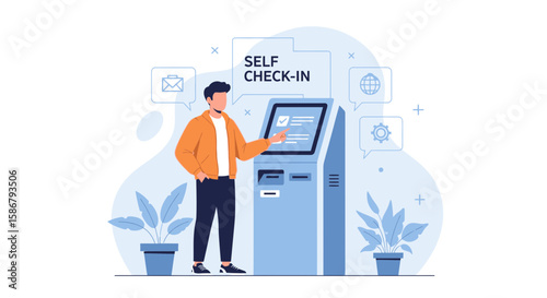 Modern Self Check In Kiosk At Hotel or Airport For Easy Digital Transaction