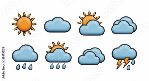 Weather Forecast Sun, Clouds, and Rain -  A set of weather  illustrations for digital design and presentations