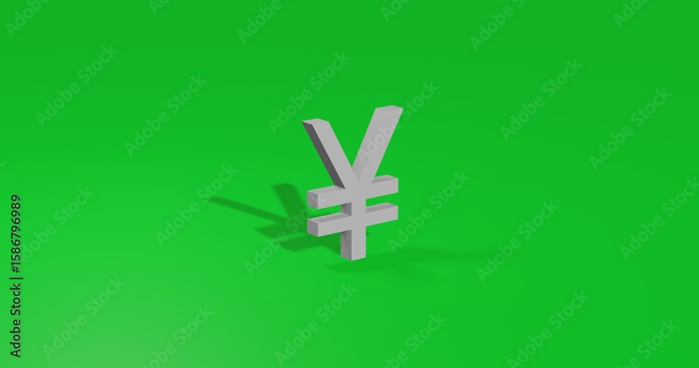 Fototapeta premium Isolated realistic white yuan symbol front view with shadow. 3d illustration on green chroma key background