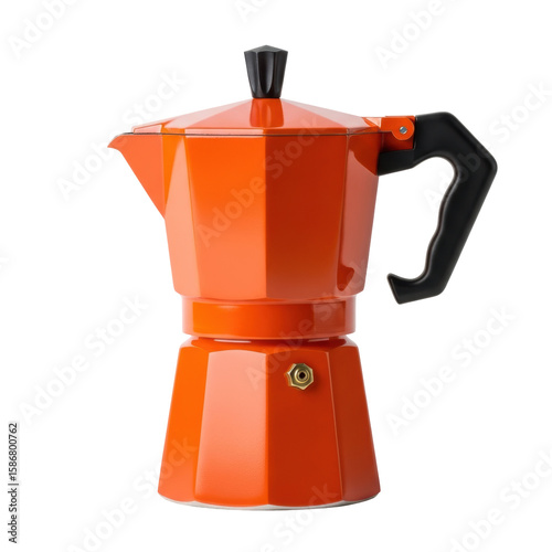 A vibrant orange italian stovetop moka pot, perfect for brewing strong, aromatic espresso coffee at home or in a cafe setting. This classic coffee maker is a kitchen essential.