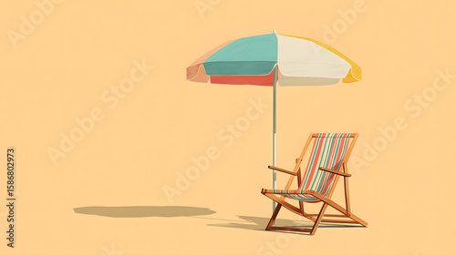 A minimalist illustration of a beach umbrella and chair