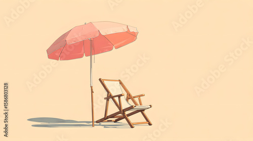 A minimalist illustration of a beach umbrella and chair