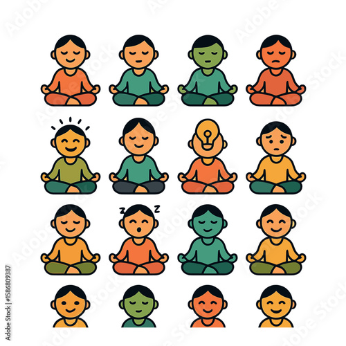 Minimal yoga emotions icon collection. meditation, emotions, mindfulness, linear