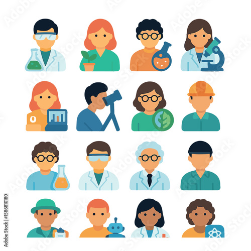 Science and safety icon collection. simple linear style. lab, microscope, flask, scientist, microscope, safety helmet