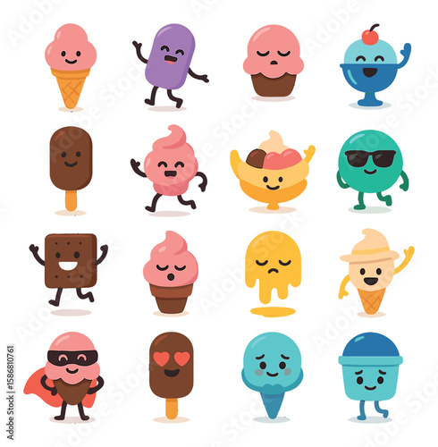 Playful ice cream icon collection. fun dessert silhouette. cone, sundae, popsicle, banana split