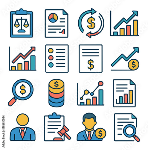 Corporate finance icon collection: simple finance, money management, business analytics, linear icons