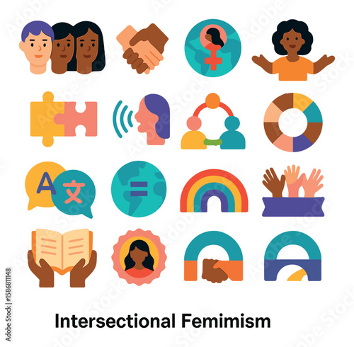 Intersectional feminism icon collection. simple feminist, equality, diversity, empowerment