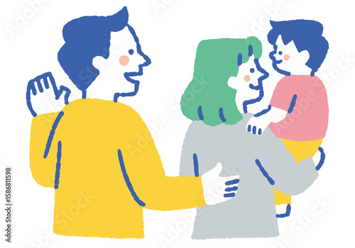 father supporting mother holding their child