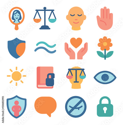 Body autonomy icon collection. simple style. consent, privacy, mindful, safety, balance