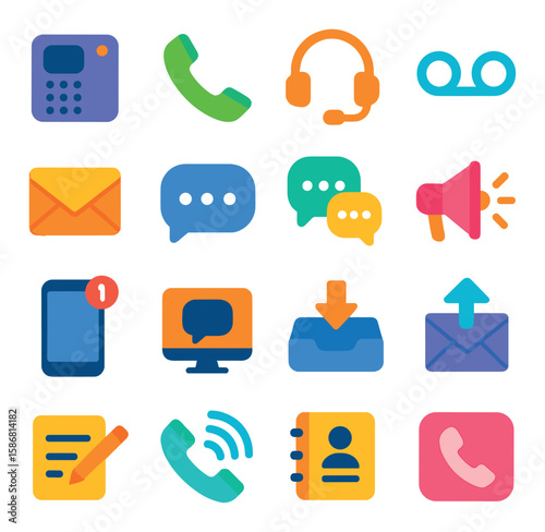 Modern communication icon collection. simple flat style. phone, message, email, chat