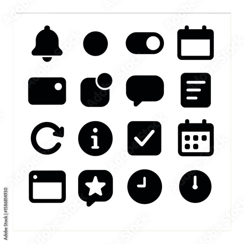 Interface reminder icon collection. simple linear design: bell, message, calendar, checkmark