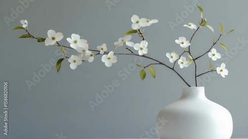 A minimalistic vase displaying white cherry blossoms, creating a tranquil and natural interior decor.