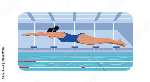Streamlined Swimmer: Vector Illustration of a Woman Diving into a Pool.