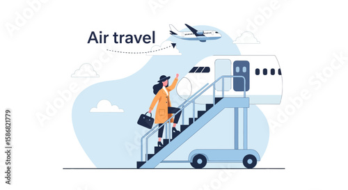 Stylish Traveler Ascending Plane Stairs for Aviation Adventure Journey