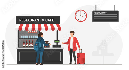 Stylish Travelers Visiting Restaurant For Quick Food and Drink Consumption Concept