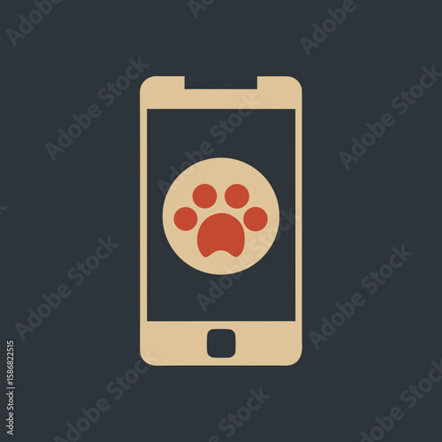 Smartphone with paw print symbol on dark background  