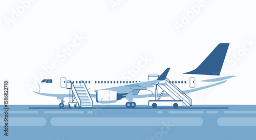 Stylized Airplane Illustration On Tarmac Ready For Boarding Or Disembarking