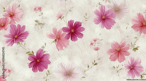 Elegant Floral Pattern with Soft Pink and Lavender Blossoms
