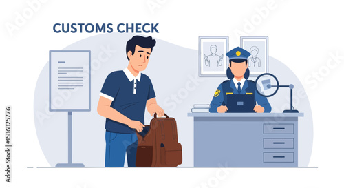 Tense Moment Young Man Preparing For Customs Examination Officer At Airport