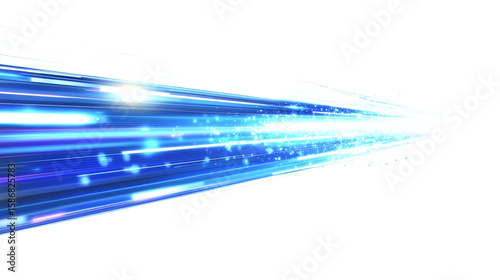 Futuristic light beam glitch effect in blue neon colors with data trail motion design isolated on transparent background 