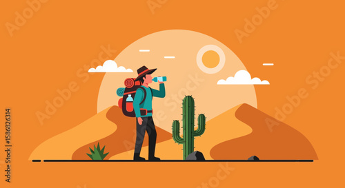 Thirsty Traveler Taking A Water Break In The Arid Desert Landscape