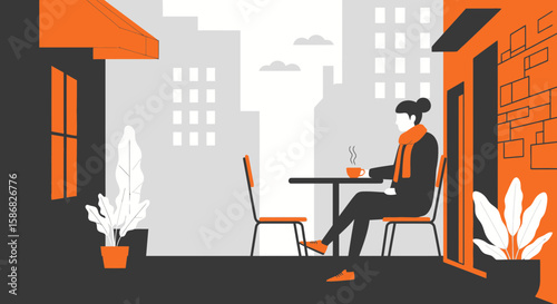 Woman Enjoying A Relaxing Coffee Break At An Outdoor Cafe In The City