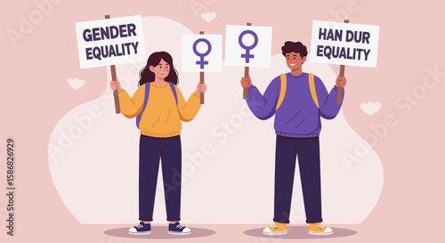Their determined expressions show their commitment to social justice. The background features a warm color palette, emphasizing activism and the importance of equality movements.