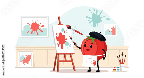 Tomato Painter Creates Colorful Artworks In His Studio With Enthusiasm