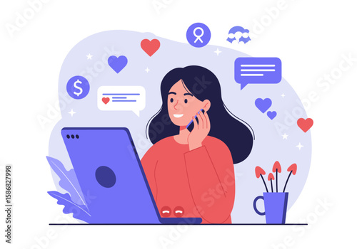 This image represents digital interaction, emotional connections, and social media influence on personal life. 
