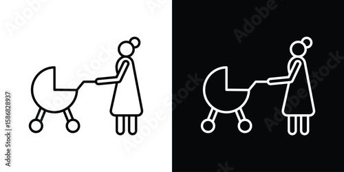 Woman with Baby Stroller icon for Apps. Icon Design Template.