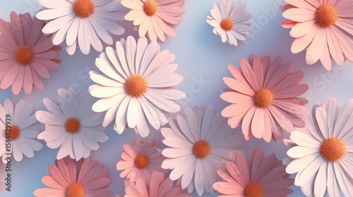 Colorful Floral Background with Pink and White Daisy Flowers