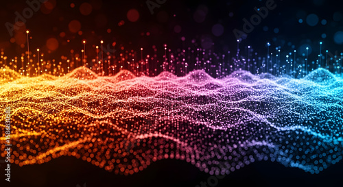Abstract Glowing Particle Waveform in Vibrant Gradient Colors Data Visualization Background