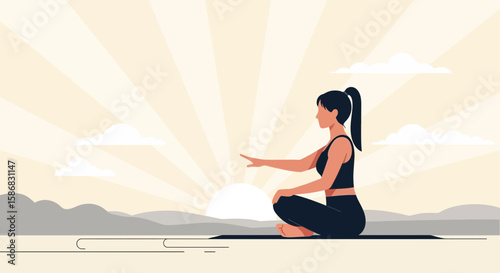 Woman Meditating At Sunrise Performing Morning Yoga Outdoors For Mental Harmony