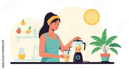Woman Prepares A Nutritious Smoothie At Home For A Refreshing Start To The Day