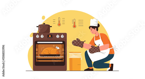 Woman Preparing A Thanksgiving Turkey Dinner In The Kitchen For Celebration