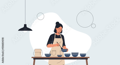 Woman Preparing Food At Home In The Kitchen Cooking Concept Illustration