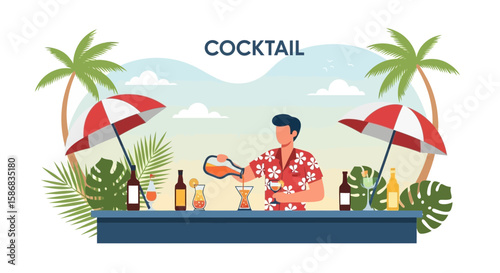 Tropical Cocktail Preparation Scene On Vacation Perfect For Adobe Stock