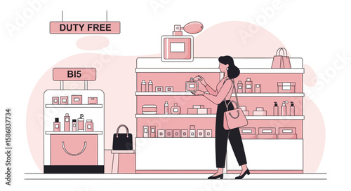Woman Shopping At Duty Free Shop For Cosmetics And Perfume On Vacation
