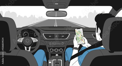 Using Navigation App On Phone In Car During Road Trip Adventure