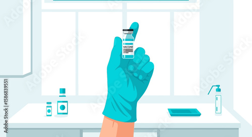 Vaccine Vial Presented By Doctor In Clinic Setting For Immunization
