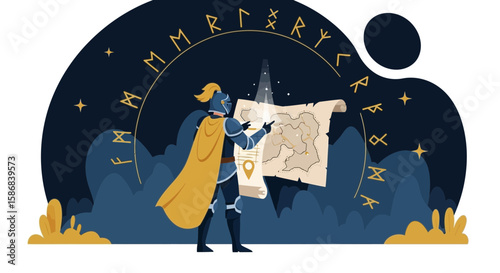 Valiant Knight On Quest Interpreting Ancient Treasure Map For Epic Adventure