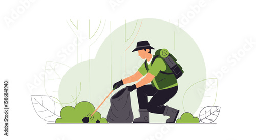 Volunteer Cleaning Nature Park Picking Up Trash Protecting Earth Environment